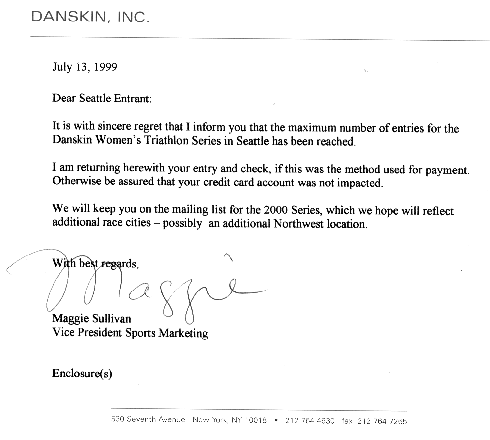 Letter from Danskin